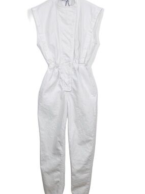 Zara White Denim Jumpsuit, Sleeveless! Size L. Excellent Pre-Owned Condition.